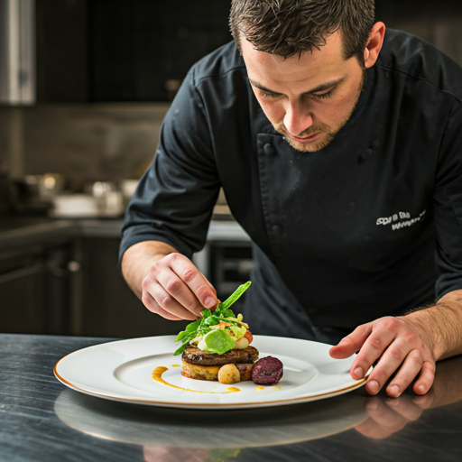 Koch richtet ein Fine-Dining-Gericht an